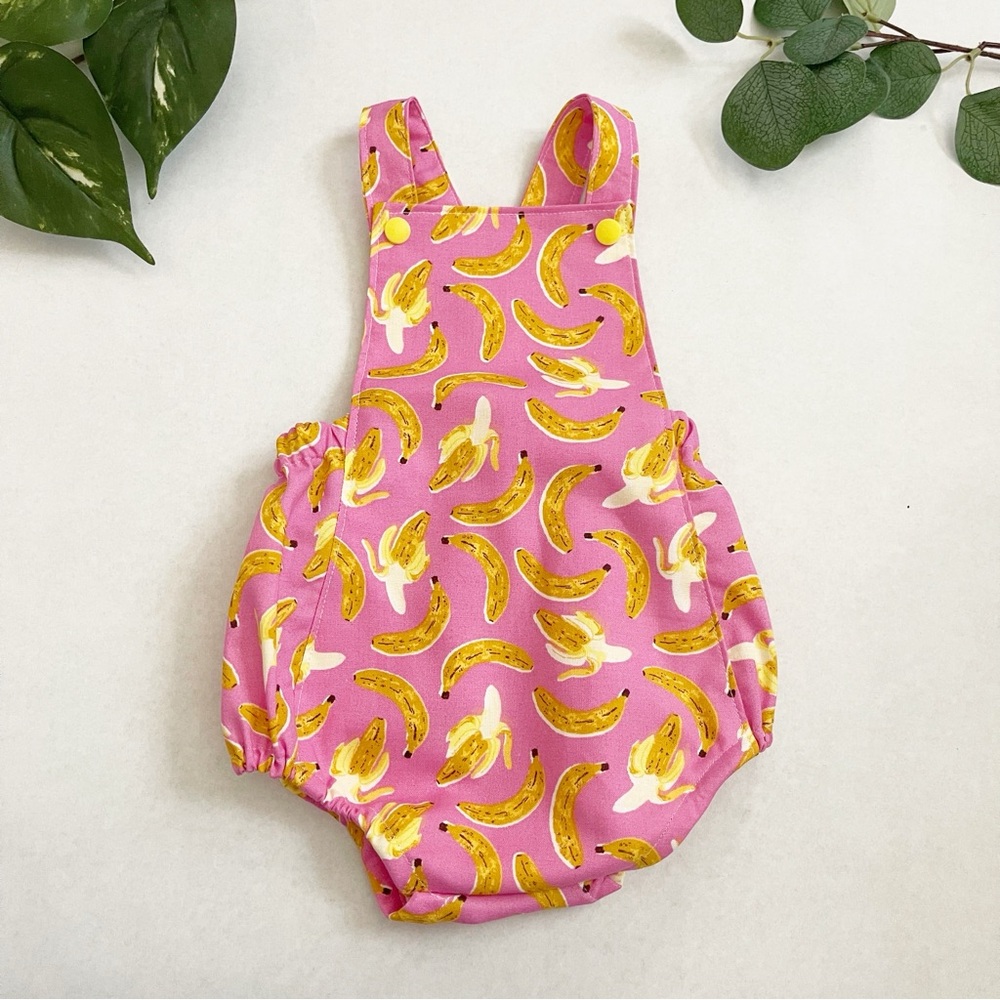 Handmade Pink Banana Print Baby Bubble Romper
